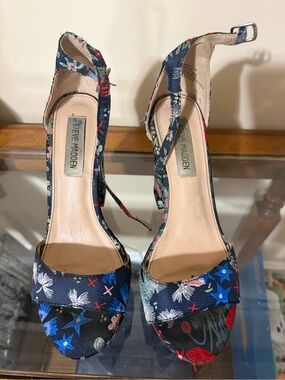 Steve Madden Navy Floral Ankle-Strap Heels